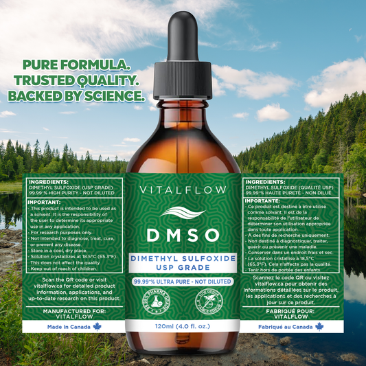 DMSO (Dimethyl Sulphoxide) Liquid 99.99+% Purity Pharmaceutical Grade (USP) - 120ml Amber Glass Bottle With Dropper