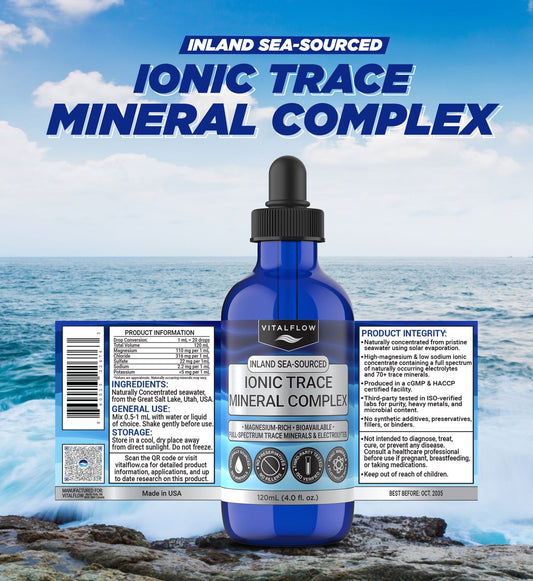 VitalFlow Sea-Sourced Trace Mineral Drops | Magnesium-Rich Full Spectrum Electrolytes | Concentrate | Hydration, Energy, Balance | 120 mL