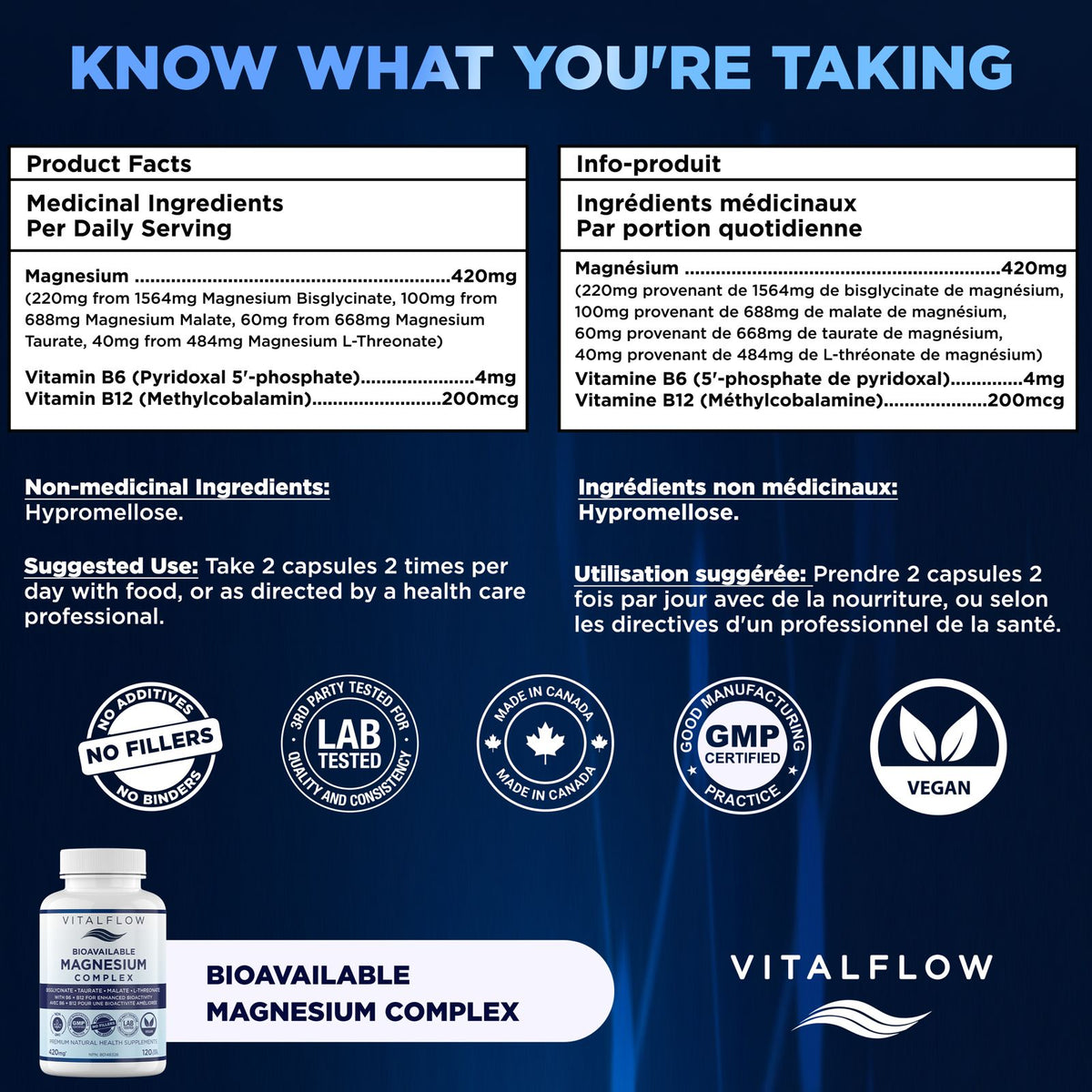 Bioavailable Magnesium Complex: Bisglycinate, Malate, Taurate & L-Threonate with Activated B6 + B12 | 120 Vegan Capsules