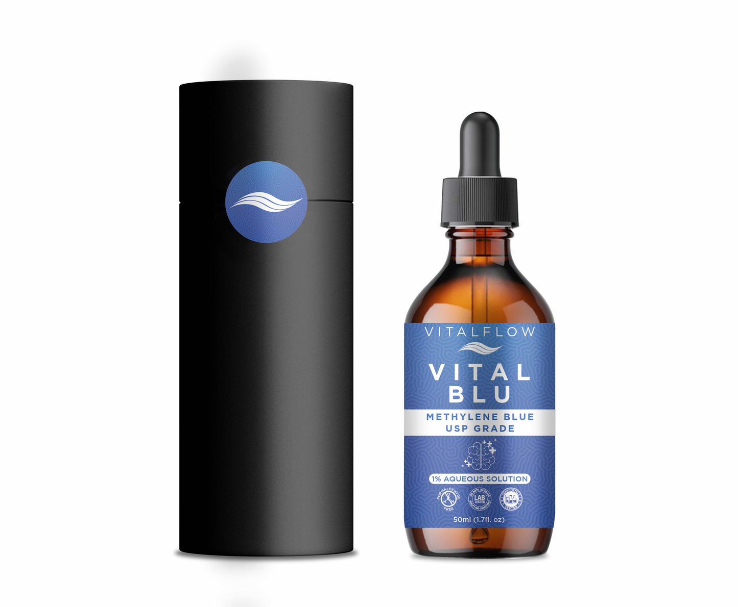 VITAL BLU Methylene Blue 1% USP Grade 50ml (1.7fl. oz), High Tested Purity, Formaldehyde Free