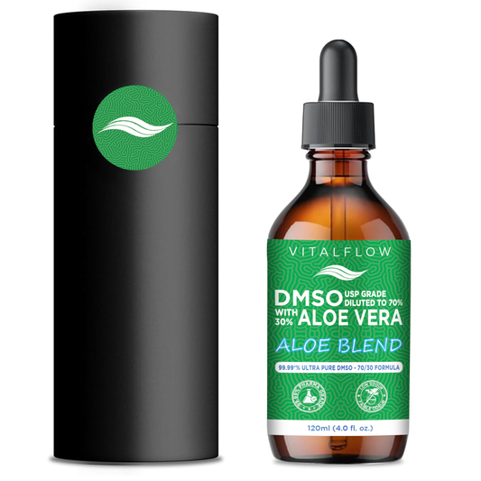 DMSO (Dimethyl Sulfoxide) + Aloe Blend — 99.99+% Purity Pharmaceutical Grade (USP) DMSO in a 70/30 Aloe Vera Blend — 120ml Amber Glass Dropper Bottle