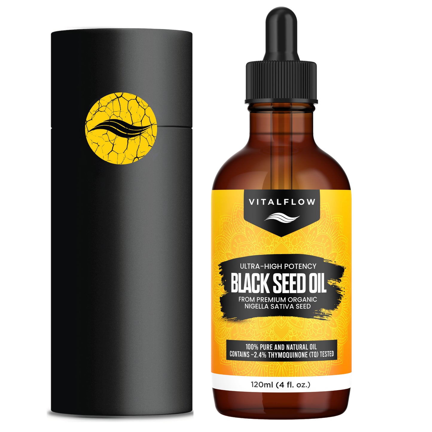 Organic Extra Virgin Cold Pressed Black Seed Nigella Sativa Oil 120ml - 100% Pure and Natural Cold Pressed with Ultra High Thymoquinone Content