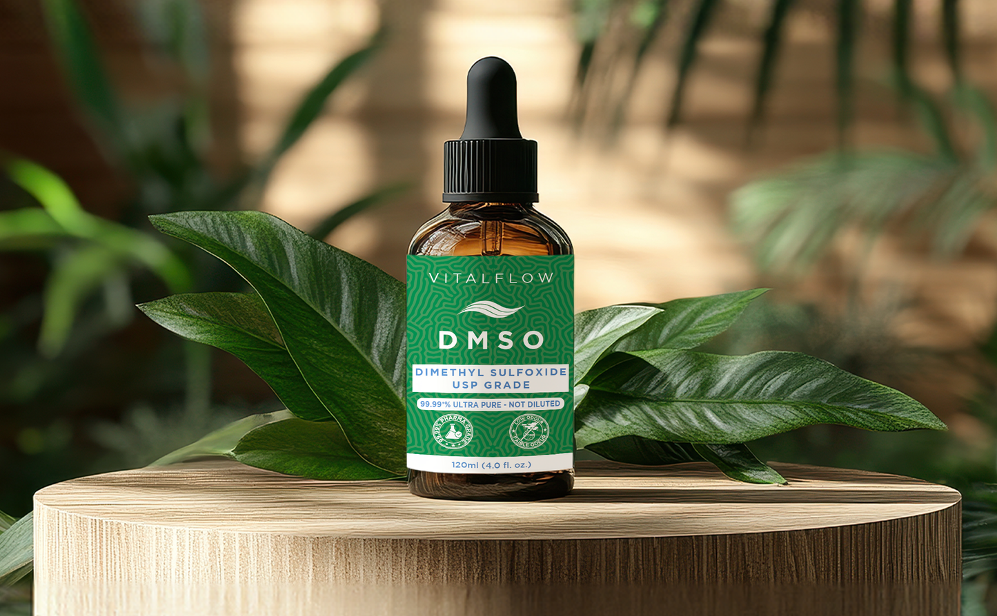 DMSO (Dimethyl Sulphoxide) Liquid 99.99+% Purity Pharmaceutical Grade (USP) - 120ml Amber Glass Bottle With Dropper