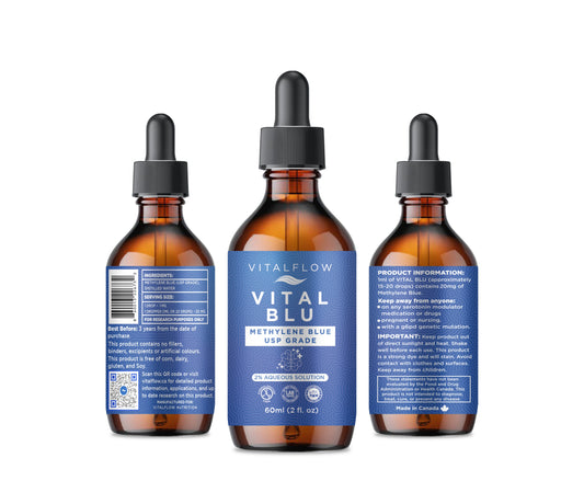 2% High Concentrate Methylene Blue USP Grade 60ml (2fl. oz) - Ultra High Third-Party Tested Purity - Formaldehyde Free - Sturdy Packaging - VITAL BLU