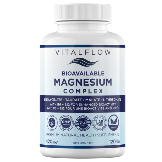 Bioavailable Magnesium Complex: Bisglycinate, Malate, Taurate & L-Threonate with Activated B6 + B12 | 120 Vegan Capsules